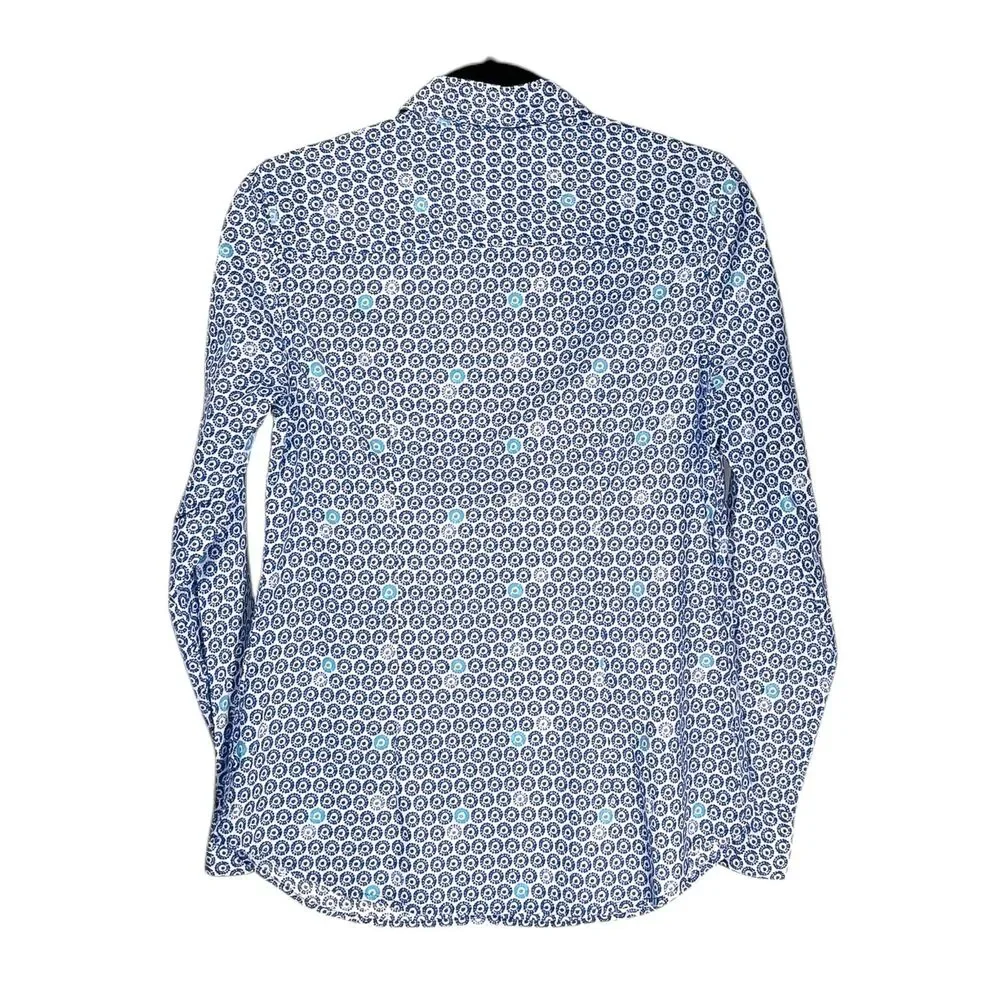 Vineyard Vines Women's Shirt Button Up Blue White Textured Dot Preppy Top Size 4